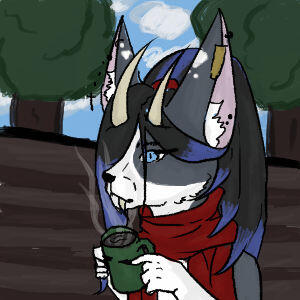 My fursona drinking coffee in the start of winter